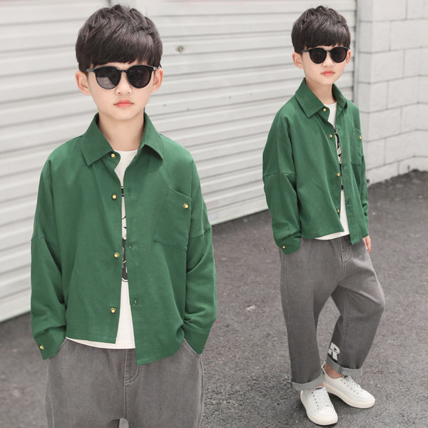 Boys Shirt Autumn New Children's Long-sleeved Solid Color Shirt Jacket