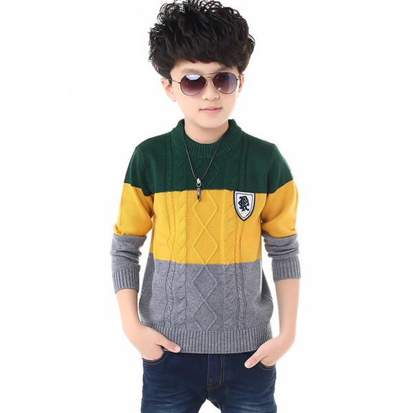 Fashion Boys Sweater 2017 New Spring Children Knitwear 3 Color Patterns Boys Jacquard Cashmere Sweater Kids Outerwear Age 3-13T