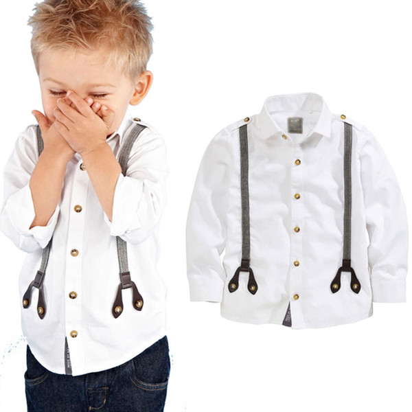 New Boys baby False straps Pure cotton long sleeve shirts top wholesale