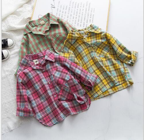 New best selling brand boys and girls'air lüftung cotton plaid shirt springend Korean children's fashion baby top boutique direct