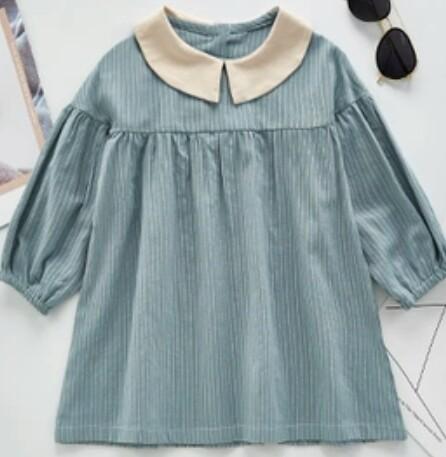 New 2019 girl's long-sleeved Korean autumn dress doll collar solid color blouse preppy stripe shirt aged 3-14 years old