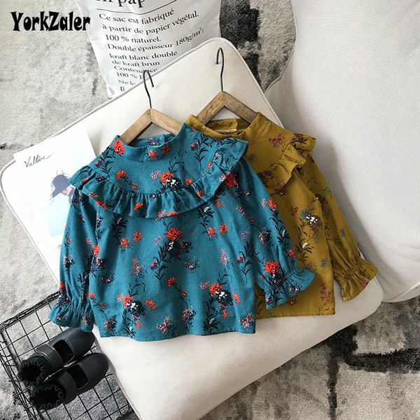 Yorkzaler Ruffle Collar Kids Shirt For Girl Spring Autumn Long Sleeve Printed Girl Shirts Casual Cotton Children's Blouses SH190912