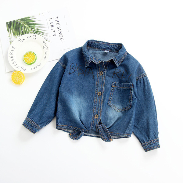 0.6EW foreign trade children's wear 2018 autumn European and American girls denim shirt sand wash retro wind denim shirt 1819