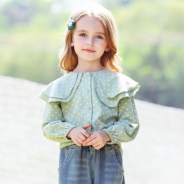 Polka-dot printed long-sleeved girls shirt spring new children's clothing lapel long sleeve cotton kids clothes