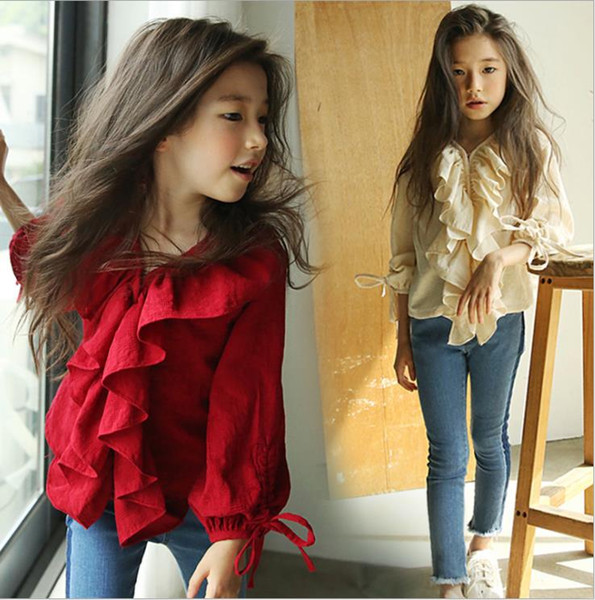 2019 Girls Shirts Spring Children Cotton Tops Kids Long Sleeve Blouses Teenage Students Blouses 4 8 10 12 14 Years Girls Tops