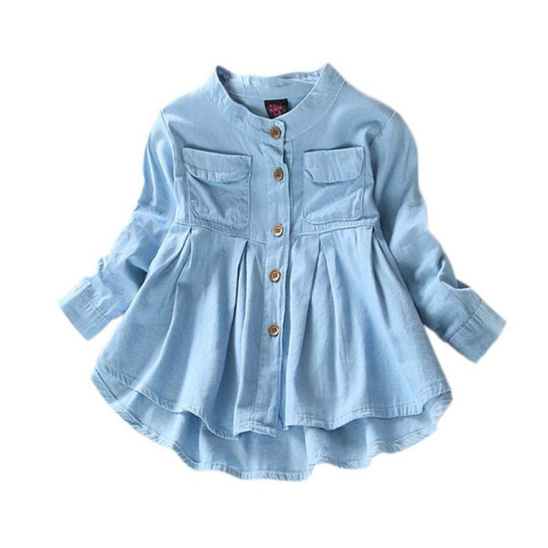 Designer-New Spring Fashion Kids Girls Demin Shirts Soft Fabric Long Sleeve Shirt Children Clothing