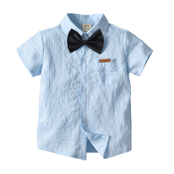 New summer boy shirt European and American gentleman bow tie woven jacquard striped cardigan in children short-sleeved shirt