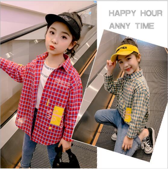 New best selling girl's spring dress shirt girl's fashion long top spring and autumn Long Sleeve Plaid Shirt