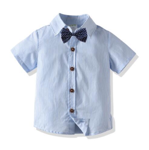 2020 boys' cotton stripe collar short sleeve shirt children's summer cardigan formal Casual Short Sleeve hair substitute