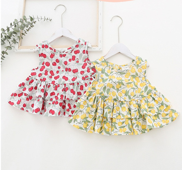 Girls Cherry Print Tired Vest Tops Summer 2020 Children Boutique Clothing Korean 1-6T Kids Sleeveless Cotton Shirts All-Match