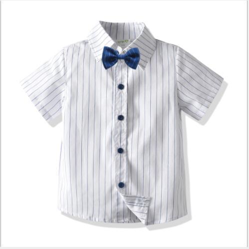 2020 cross border boy's baby cotton short sleeve shirt middle and small children's summer stripe formal cardigan one for sale