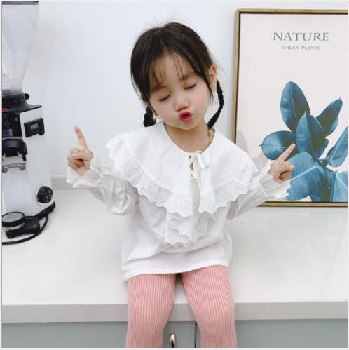 2020 New children's spring clothes girl's large lace collar white shirt doll collar college style top factory direct sales