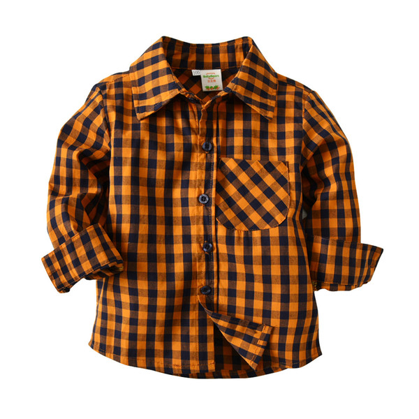 Spring 2018 Fashion Blouse Long Sleeve Plaid + Bowknot 2-7 Years Old Boys Shirts Children Clothing Orange Cardigan Camisa Menino