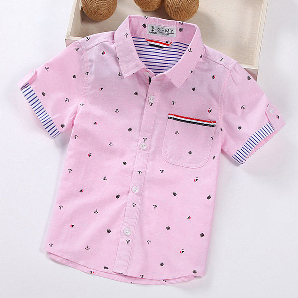 Hot Sale Children Shirts Casual Solid Cotton Short-sleeved Boys shirts For 2-14 Years Ribbon Decoration Baby shirts