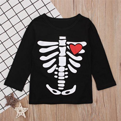 Toddler Halloween Cute Bone Pattern Kid Baby Girl Long Sleeve T-shirt Top Blouse