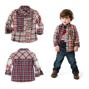 New Boys baby lattice Shirt child long-sleeve plaid shirt top wholesale