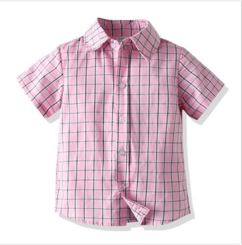 2020 new cross border boys' baby cotton short sleeve shirt middle and small children's summer Plaid formal cardigan