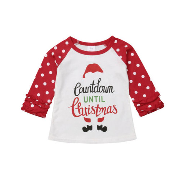 Toddler Baby Kid Girl Christmas Polka Dot Print Letter Long Sleeve Cotton T-shirt Top Clothes