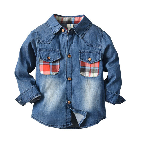 New Denim Children Shirts long sleeve cotton Boys Shirts kids designer clothes boys Best Shirts boutique kids clothing kids clothes A2627