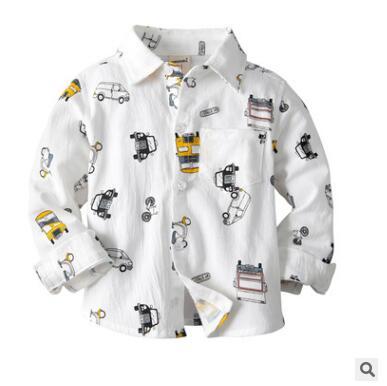 Boys Cartoon Shirt 2019 Spring Fall Long Sleeve Cartoon Cars Printed Shirt Cotton Infant Toddler Boys Kids Clothing 2-6Y