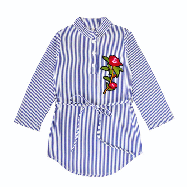 Baby Girl Spring Long Sleeve stripe Shirt dress 2018 new Children Flowers princess dresses Boutique Kids Clothing