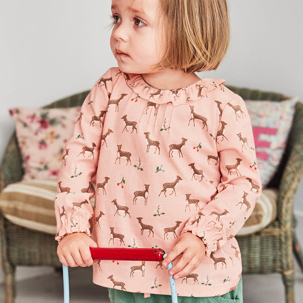 Autumn European And American Girl long-sleeved Shirt Baby Pink Blouses Printed Girls long-sleeved T-shirt Kids Clothing