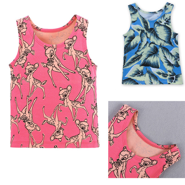 Ins Boys Girls Sleeveless Shirts Toddler Summer Clothing Kids Deer Printed Pink Vest Infant Boys Clothes