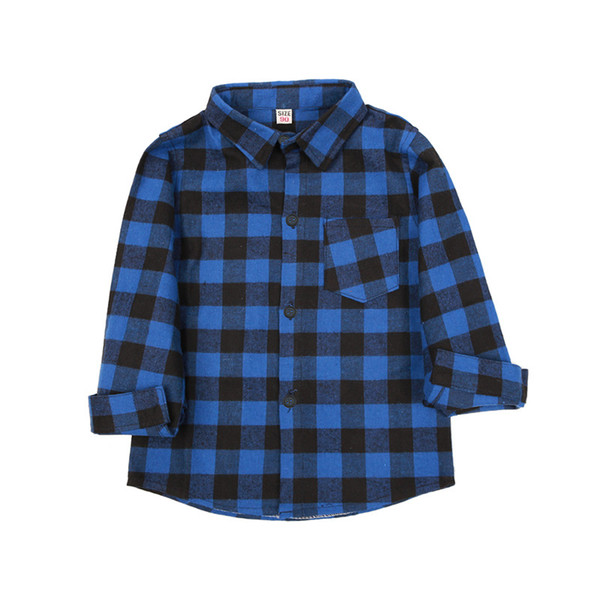 Kids Boys Clothes Brushed Boys Shirt Tops Long Sleeved Spring Clothing Casual Cotton Plaid Blue Shirts Children Clothes for Boys 2-9 years