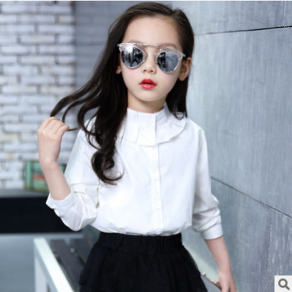 Girls Shirt 2019 New Spring and Summer Children's Casual Bottoming Shirt 3 Solid colors Leisure Lace Collar Shirt Tide Size4-14 ly025