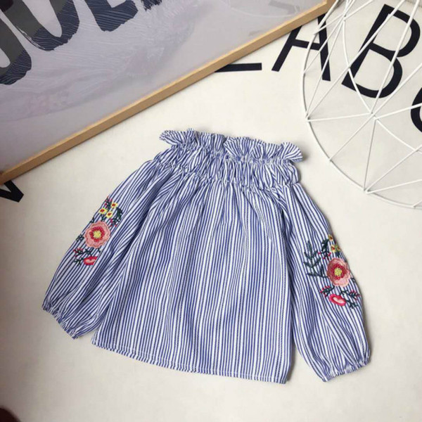 new girls striped cotton shirt Embroideried top children Outfits Baby wear shirt top Kids Clothes Summer cute girls summer bc18147