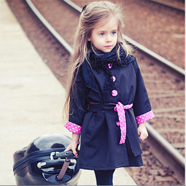 Kids 2-14 Year Wind Coats Children Outerwear Fashion Girl Coat Fashion Bowknot Long Sleeve Spring Autumn Jacket for Girls