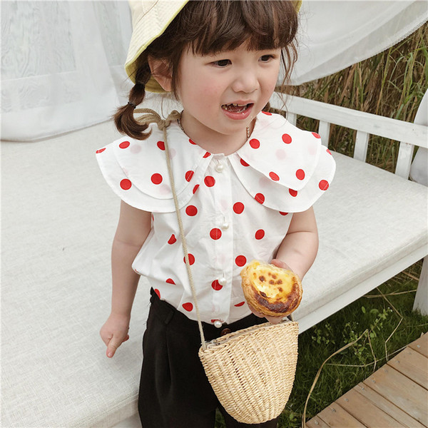 New Girl Lotus Leaf Collar Shirt for Summer 2009 Children's Point Sleeveless Big Turn-collar Shirt Pearl Button