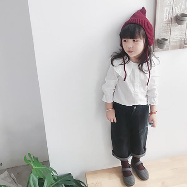 Korean version of the girl white shirt big collar small fresh solid color cotton long sleeve doll sleeve