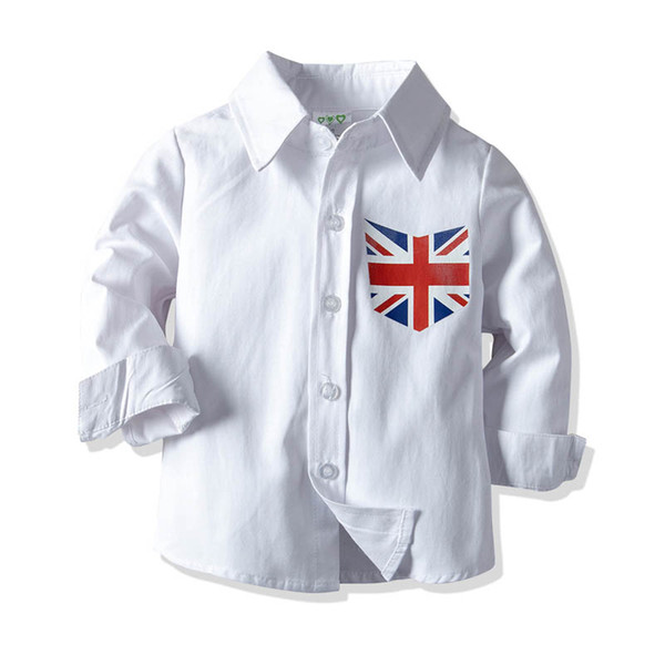 New Spring 2019 Boys Shirts White Long Sleeve Kids Shirts boys clothing Baby Shirts kids designer clothes kids clothing kid clothes A2722