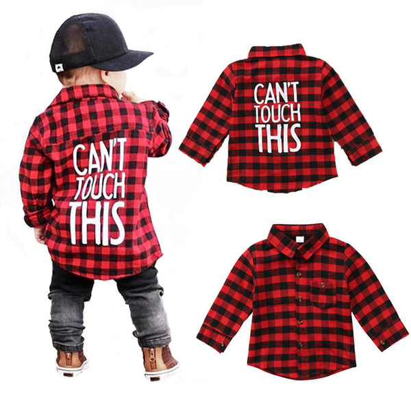 Baby Boys Long Sleeve Red and Black Plaid Shirt Kids Long Sleeve Blouse Casual Clothes Letter Print Preppy Casual Children Clothing 1-7T