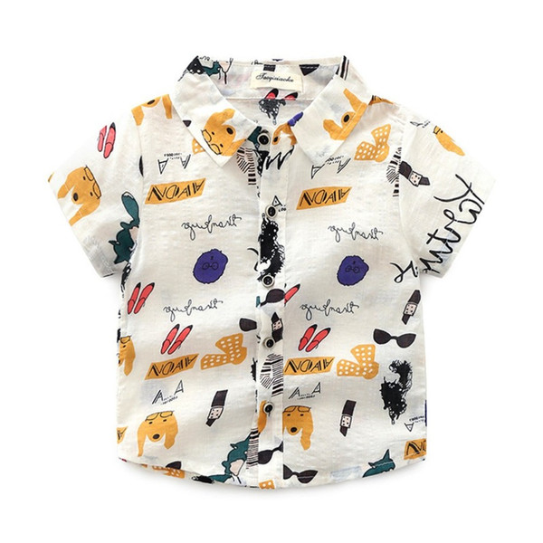 OUTAD Baby Boys Summer Tops Shirts Casual Short Sleeve Cartoon Pronted Turn Over Collar Shirt Children Fashional Tops Blouses