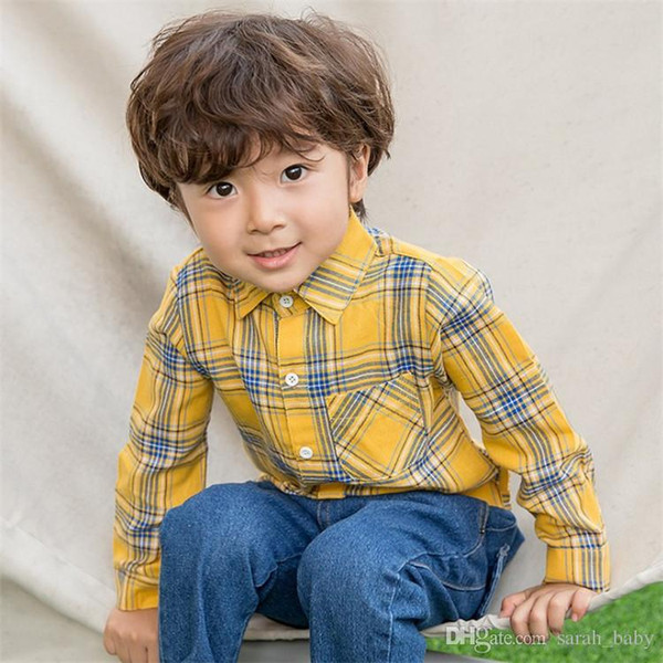 2018 Spring Autumn Children's Wear Korean Fashion Boys Shirt Striped Plaid Long Sleeve Turn-down Collar Shirts Baby & Kids Clothing Shi