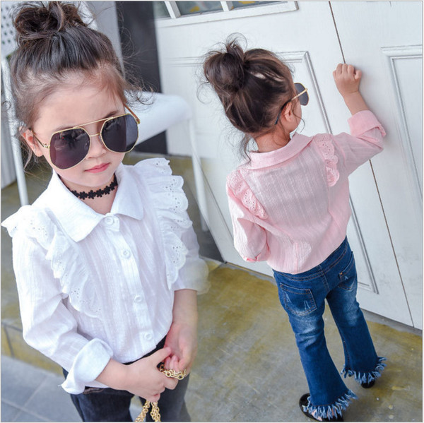 China wholesale cheap kids clothes 2017 fashion spring long sleeve white pink lace blouses shirts girls princess cotton tops for children