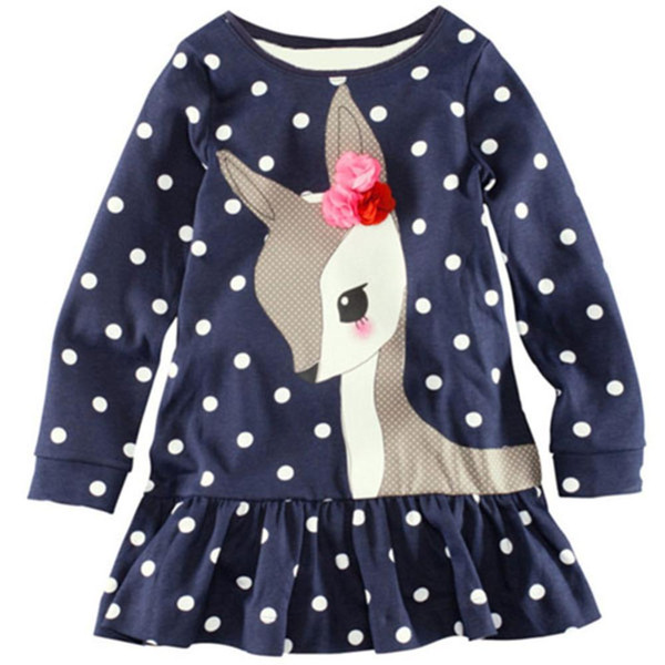 Children Girls T-Shirts Long Sleeve Lace One-piece Deer Cotton T-Shirts Clothing 1-6Y