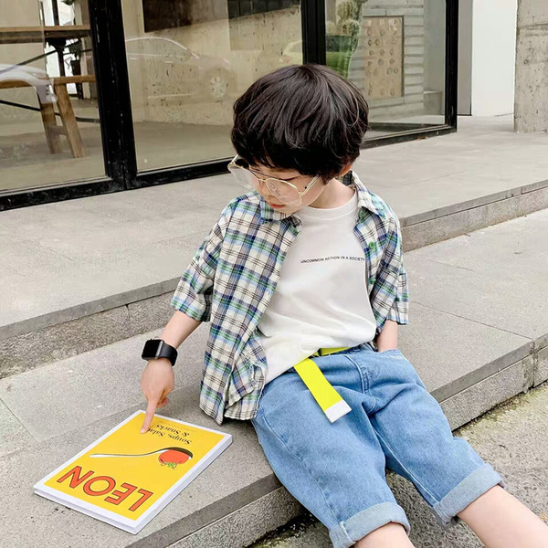 2019 3-11 years old shirt Short sleeve Summer thin cotton plaid shirt Children's wear cute fashion3-