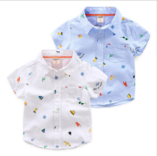 Boys short-sleeved shirt 2019 new summer Korean children's clothing children's cartoon printing casual shirt comfortable and handsome