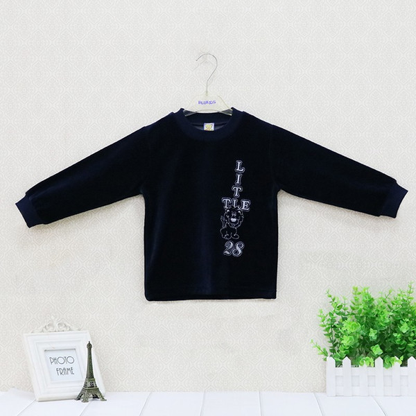 2018 Little Q Cotton Velvet Long Sleeve Boys Fashion Crewneck Shirt in Autumn and Winter 6 Color Choices