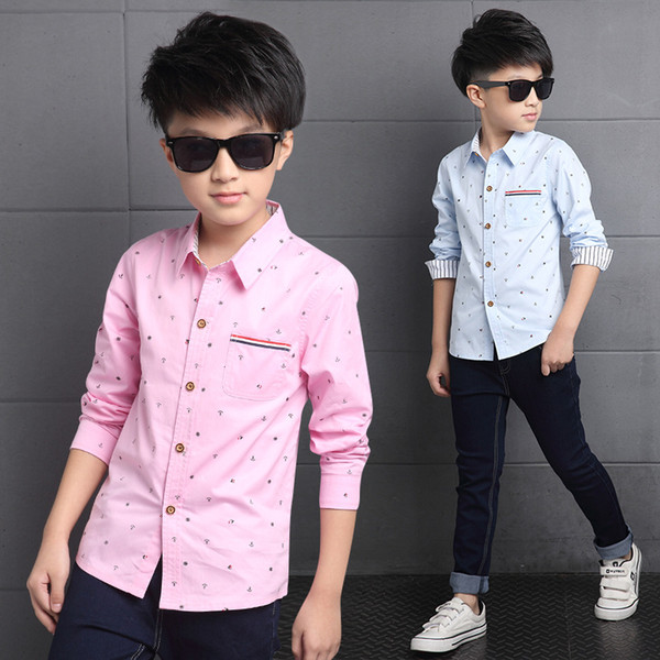 Spring Autumn Long Sleeve Boys Blouses Breathable 100% Cotton Kids Children Shirts 5-15 Years Kids Shirts Boys Shirts