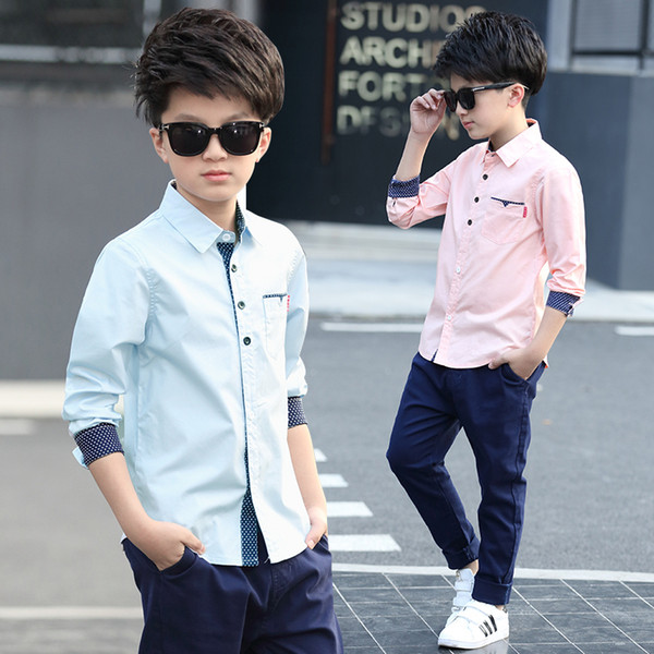 Kids Clothes Spring Autumn Boys Cotton Blouses Kids Boys Long Sleeve Shirt Children Fashion Shirt 5-15 Years Turn-down Collar