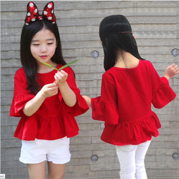 Baby Kids Clothing Tops Tees summer 2018 korean fashion girls Red ruffled sleeve shirts Blouses singlet girl infant toddler clothes