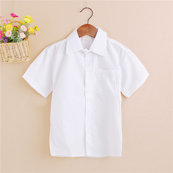 New boy's white shirt for spring and autumn wear children's pure cotton short sleeve bottom white shirt