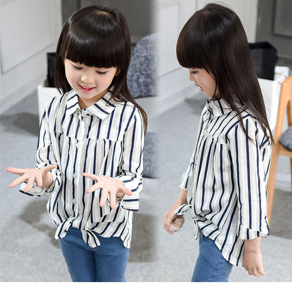 2019 Brand Girls Long-Sleeve Cotton Lovely Blouse Girls School Princess Fashion White Black Striped Loose Blouses Hot Sale