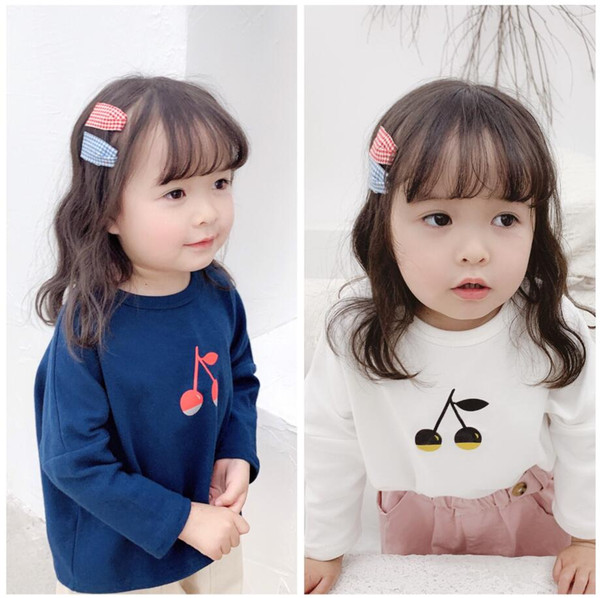 Hot style spring 2019 children's clothing new children's cotton cherry 9-point sleeve T-shirt girl's bottom shirt long sleeve top