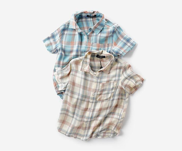 Children's Plaid shirt, short sleeve, thin boy's summer jacket, new fashion baby's cotton shirt in summer of 2019