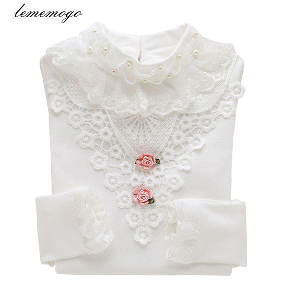 2018 LEMEMOGO Autumn Girls Blouse Shirts Floral sleeve Baby Girl School Blouses Cotton Shirt Blusas Kids Children Clothing 3-10Y